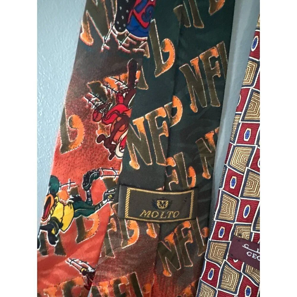 Lot of 6 Men’s Neckties Satin NFL & Cartoon Prints Mixed Pattern Retro Y2K work